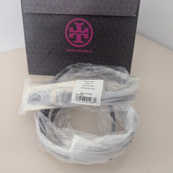 Tory Burch Skinny Embellished Logo Belt Black Rhinestones Crystals Leather - Picture 11 of 13